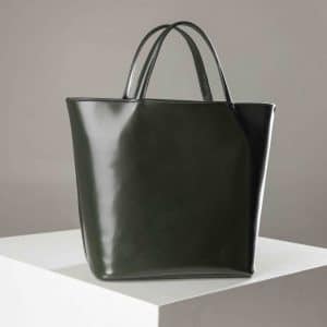 sac cabas cuir vert lisse nappa